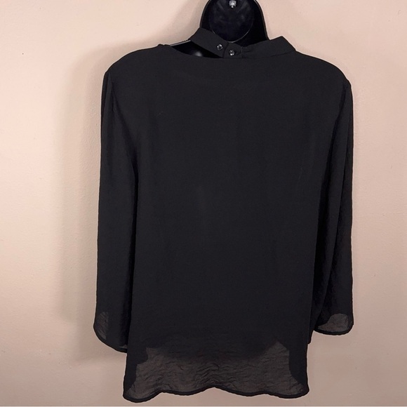 Large Ana Black Collar Style Blouse Flowy Chiffon 3/4 Sleeve Goth - Picture 7 of 14